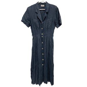 Vintage Betty Barclay Size Medium Shirt Dress Button Front Short Sleeve Blue